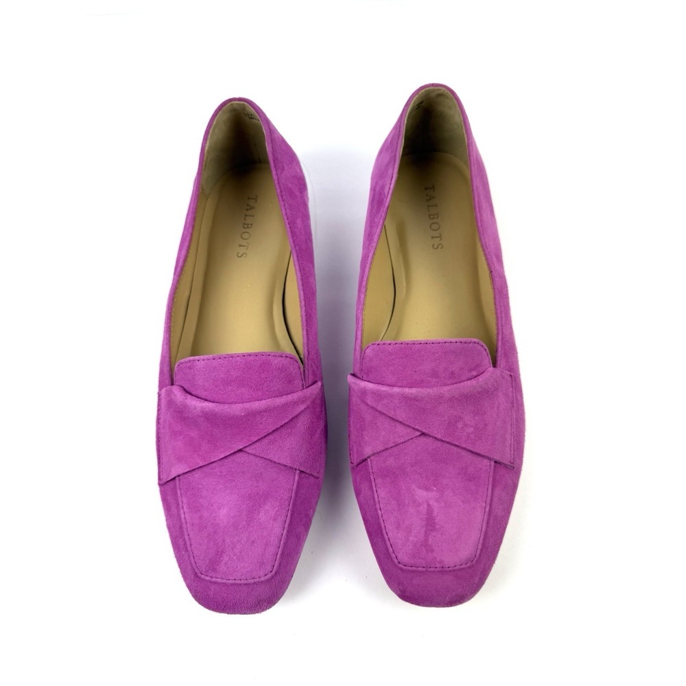 Talbots Stella Loafers 9.5 Pink Fuchsia Barbiecore Suede Square Toe Shoes